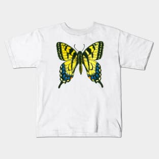 Tiger swallowtail butterfly watercolor and ink art Kids T-Shirt